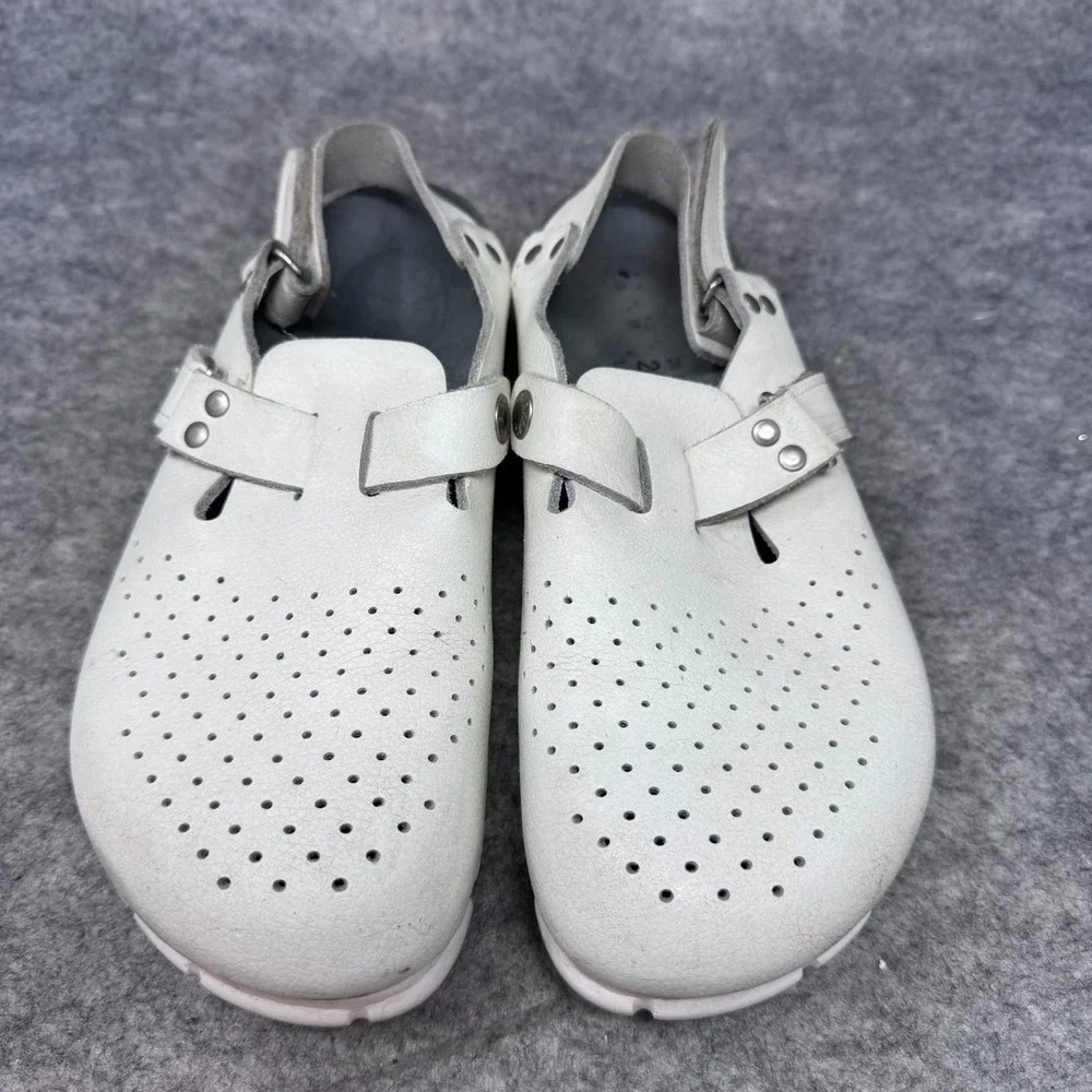 Birkenstock ALPRO White Leather Clogs Shoes Womens Size 38 / 7 Perforated Sling - Picture 4 of 11
